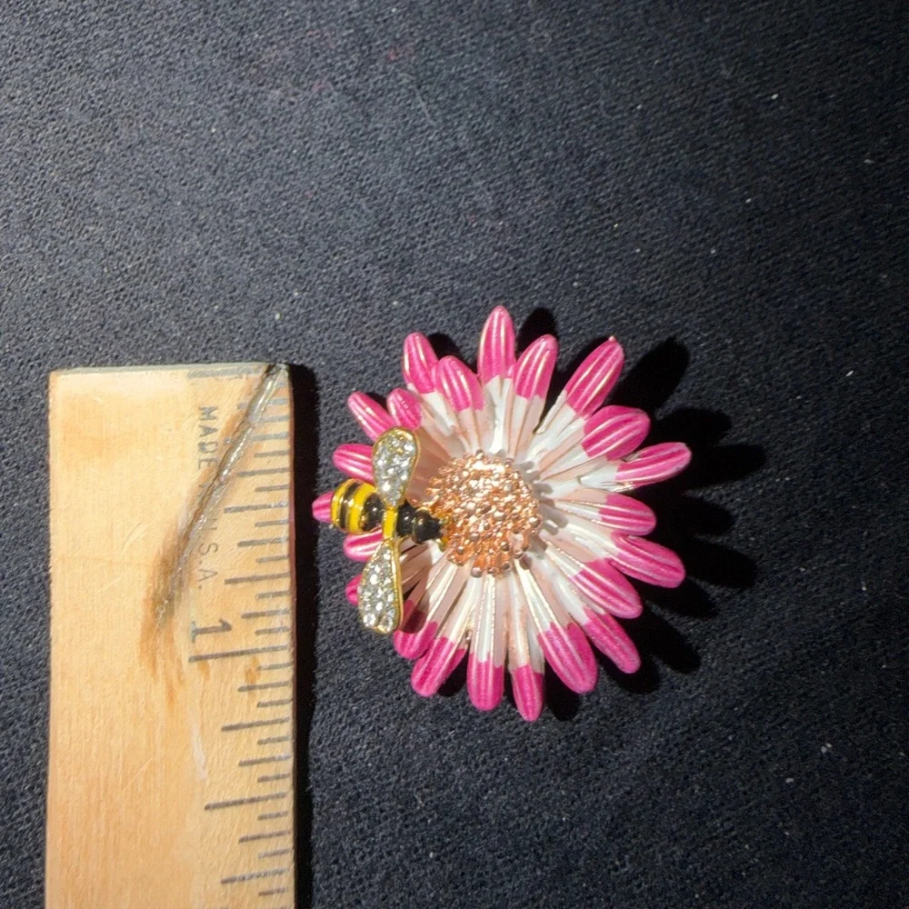 Pink and  Flower and Bee Brooch